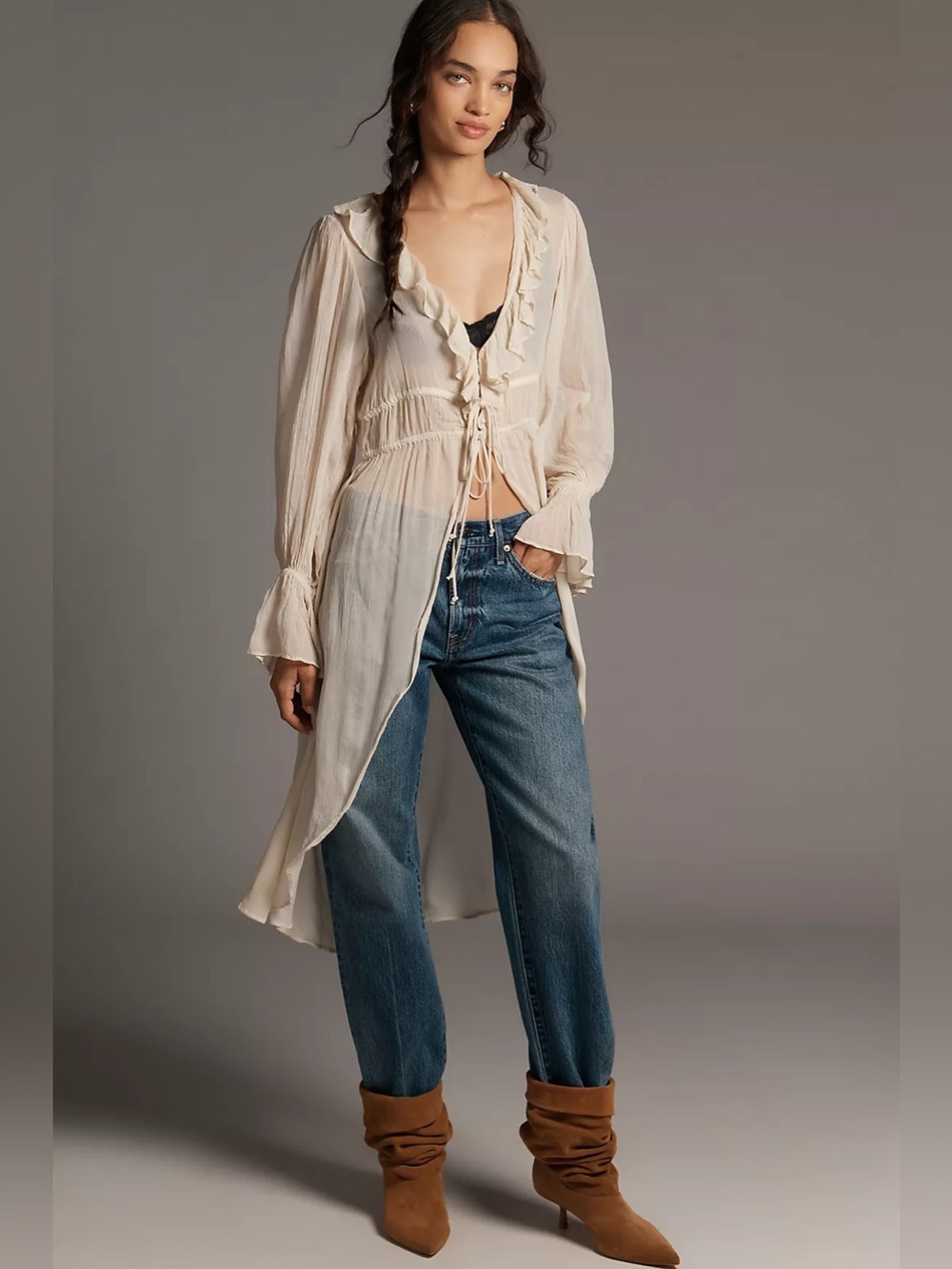 By Anthropologie Long-Sleeve Ruffled Duster Top